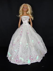White Strapless Ball Gown with Pearlized Sequins Made to Fit the Barbie Doll