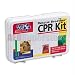 2-person CPR kit: 2 CPR one-way valve faceshields- 4 exam quality gloves- 2 personal antimicrobial wipes & 1 b