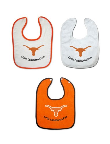 Texas Longhorns THREE PACK SNAP BIB SET - Full color, Color trim & All White Bib