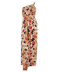 One Shoulder Elastane/Polyester Floral Print Zig Zag Gathered Wrap Maxi Dress 