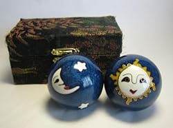 Blue Large Metal Balls Hands Exercise Sun and Moon