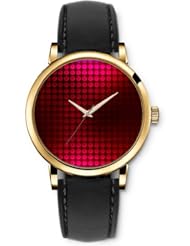 SPRAWL Aanalog Fashion Series Gold Ladies Watches of Genuine Black Leather Strap,Unique Wrist Watch for Women Girls Designed with red circles