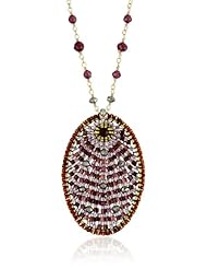 Miguel Ases Garnet and Pyrite Quartz Oval Pendant Necklace