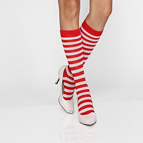 LUD Women's Girl's Red Rainbow Stripped Knee High Christmas Socks Christmas , Red