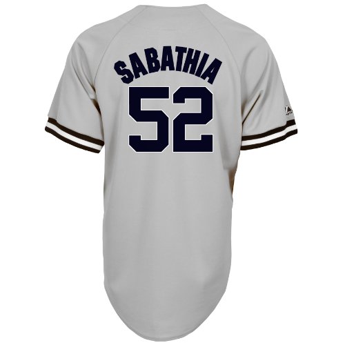 MLB Men's New York Yankees C.C. Sabathia Road Gray Short Sleeve 6 Button Synthetic Replica Baseball Jersey Spring 2012  (Road Gray, Medium)
