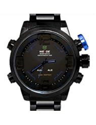 Weide Blue Letters Black Dial Dual Time Display Quartz Wrist Watch WH2309BB
