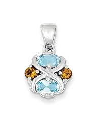 Sterling Silver Blue Topaz and Citrine Pendant 20mmx12mm