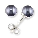 6.5 to 7mm Genuine AA Quality Japanese Akoya Black Pearl Earrings in 14k