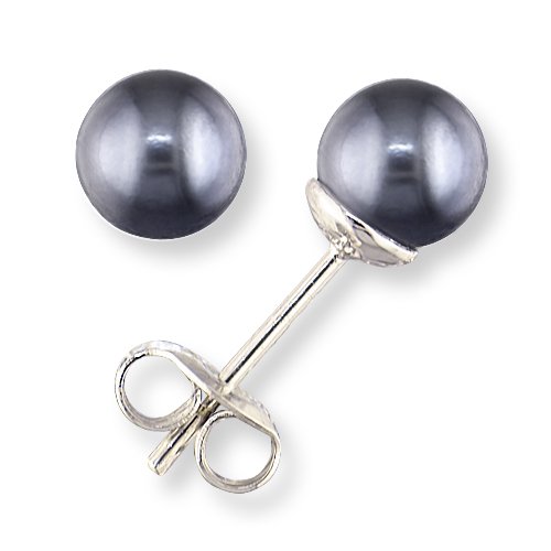 6.5 to 7mm Genuine AA Quality Japanese Akoya Black Pearl Earrings in 14k