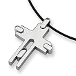 Polished Stainless Steel Cross Necklace on 18 Inch Leather Cord
