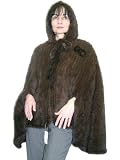 Large Mahogany Knitted Mink Hooded Cape w/Mink Rosettes & Ties