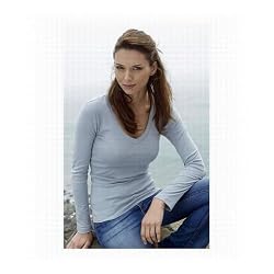 Bella Ladies Long Sleeve Sheer Rib Longer Length V-Neck Tee
