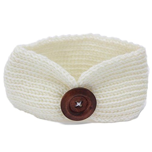 DaySeventh Baby Knitting Infant Kids Girl Button Headbands Head Wrap Knotted Hair Band (White)