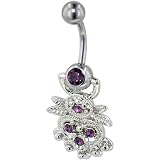 Pugster Amethyst Purple Decorative Heart Birthstones Gem Belly Button Ring Navel Piercing Bar Body Jewelry