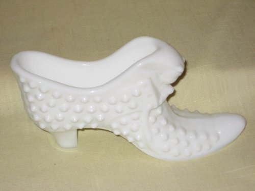 Vintage Fenton Hobnail Milk Glass Shoe Boot w/ Cat Head - 6 x 3 Inches