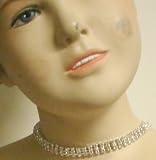 Sterling Silver Plated with Rhinestone Crystals Fashion Choker Necklace Earrings for Petite Women and Teens