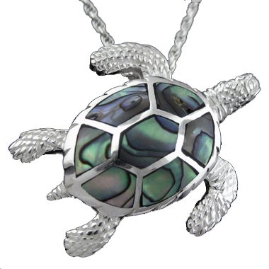 925 Silver Abalone Paua Turtle Pendant Hawaiian Jewelry