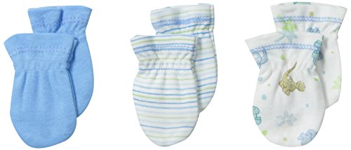 Spasilk Unisex-Baby Newborn 3 Pack 100% Cotton Scratch Mittens, Blue Dino, 0-3 Months