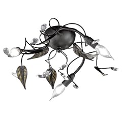 Honsel Leuchten 21863 Honsel Deckenleuchte rostfarbig antik, Blattdekor goldfarbig Glasbehang klar