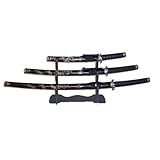 4 pc Traditional Black Samurai Style Sword Set with dragon design
