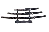 4 pc Traditional Black Samurai Style Sword Set with dragon design