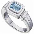 14Kt White Gold Genuine Sleek Aquamarine and Diamond Ring