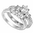 14K White Gold Wedding Ring Set, Semi-Mount Setting (Center stone is not included)