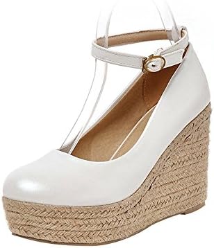 FOREST ZONE Women's Buckle Espadrille Fashion Wedges Pumps White 8 B(M) US