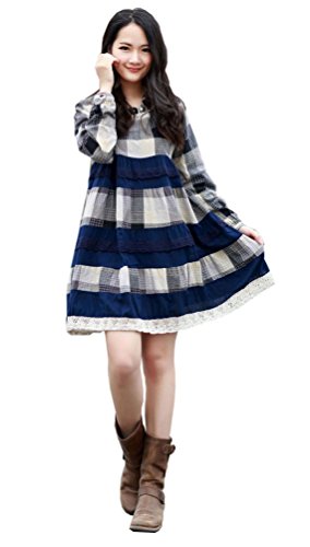 ワンピース コットンドレス コットン レトロ スモッグ チュニック 綿  格子 チェック ガーリー カジュアル パーティ ２次会 レディース 秋物 冬物 可愛いスカーフ付き R381