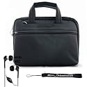 Black Travel Organized Carrying Slim Messenger Bag Case with Optional Adjustable Shoulder Strap for Sony DVP-FX970 9-Inch Portable DVD Player + Includes a eBigValue Determination Hand Strap Key Chain + Includes a Crystal Clear High Quality HD Noise Filter Earbuds Earphones Handsfree 3.5mm Jack with Mic and Mute Button