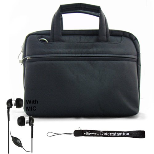 Black Travel Organized Carrying Slim Messenger Bag Case with Optional Adjustable Shoulder Strap for Sony DVP-FX970 9-Inch Portable DVD Player + Includes a eBigValue Determination Hand Strap Key Chain + Includes a Crystal Clear High Quality HD Noise Filter