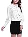Allegra K Women Tie-bow Neck Puff Sleeve Top Sheer Chiffon Office Shirt