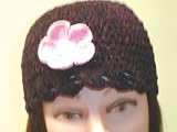 Cp121pp, Hand Crocheted Plum Color Chenille Gimp Skull Cap with Light Pink Velvet Flower for Women and Teens.. Tight Weave Suitable to Wear in Cold Weather