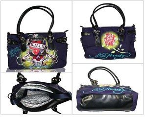 Christian Audigier Ed Hardy Kristine Satchel Khaki Plum Purple- DTKRI3103