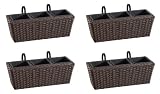 Gartenfreude 4000-1002-024 Balkonkasten Polyrattan mit Aufh&auml;ngung 47 x 17 x 15 cm 4er-Set, Mocca