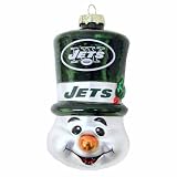 NFL New York Jets Blown Glass Top Hat Snowman Ornament