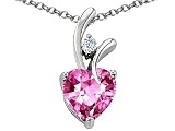 1.95 cttw 925 Sterling Silver 14K White Gold Plated Lab Created Heart Shaped Pink Sapphire Pendant