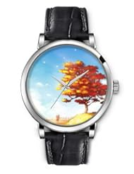 SPRAWL Aanalog Fashion Series Silver Ladies Watches of Genuine Black Leather Strap,Unique Wrist Watch for Women Girls Designed with Beautiful tree in autumn