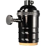 KINGSO E26/ E27 Solid Brass Industrial Light Socket Vintage Edison Pendant lamp copper holder With Knob (Black)