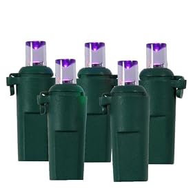 Set of 20 Battery Operated LED Wide Angle Purple Christmas Lights - Green Wire by VCO