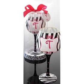 Mud Pie Initial Hand Painted Wine Glass "T"
