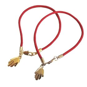 SILVER Red Leather Hamsa Hand Bracelet
