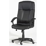 Upholstered High-Back Adjustable Black Office Chair w Casters