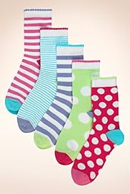 5 Pairs of Older Girls Cotton Rich Spot Stripe Socks