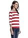 MsBasic Women's 3/4 Sleeve Boat Neck Striped Relax Fit Tee Shirts (Large, MS6310-2)Red/White