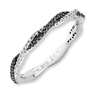 IceCarats Designer Jewelry Size 7 Sterling Silver Stackable Expressions Polished Black/White Dia Ring