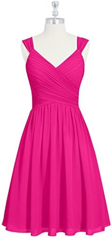 Emyrin Pleated Bodice Knee-length Tie-back Bow Fuchsia Bridesmaid Dresses