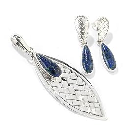 Sterling Silver Woven Azurite Earrings & Pendant Set by Azurite