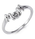 14k White Gold Round Solitaire Diamond MOM Mothers Ring