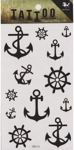 MagicPieces Temporary Tattoo Fake Tattoo Waterproof Non-toxic Tattoo Sticker with Black Anchor and Helm Pattern Size 3.06"X5.13" HM544